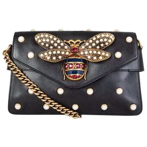 gucci black and white pearl bee leather bag|Gucci bee collection.